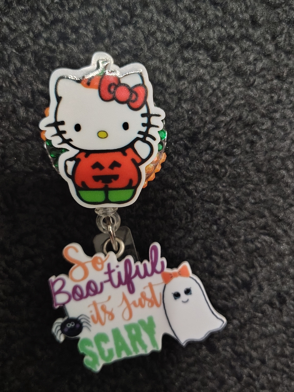 Hello Kitty Halloween Pumpkin Retractable Badge Reel Id Holder Work Id